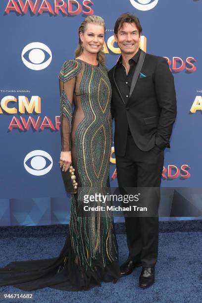 Rebecca Romijn and Jerry O'Connell attend the 53rd Academy of Country Music Awards at MGM Grand Garden Arena on April 15, 2018 in Las Vegas, Nevada.