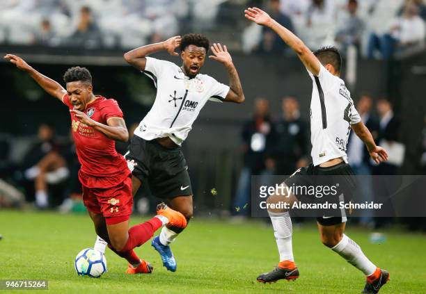 Pablo Dyego of Fluminense and Rene Junior of Corinthinas in action during the match between Corinthinas and Fluminense for the Brasileirao Series A...