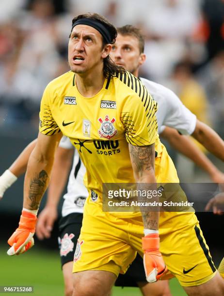 Cassio of Corinthinas in action during the match against Fluminense for the Brasileirao Series A 2018 at Arena Corinthians Stadium on April 15, 2018...