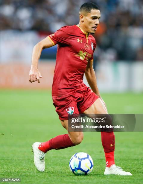 Gilberto of Fluminense in action during the match against Corinthinas for the Brasileirao Series A 2018 at Arena Corinthians Stadium on April 15,...