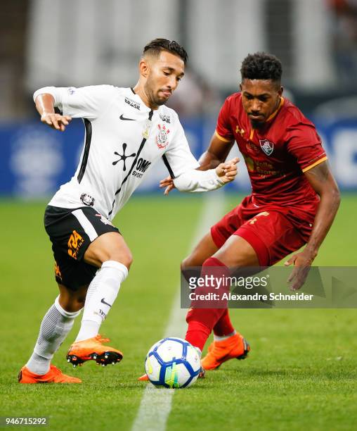 Clayson of Corinthinas and Pablo Dyego of Fluminense in action during the match between Corinthians and Fluminense for the Brasileirao Series A 2018...
