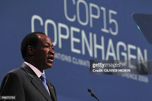 Burkina Faso's President Blaise Compaore speaks delivers a speech during a plenary session at the Bella center in Copenhagen on December 17, 2009 at...