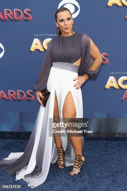 Mickie James attends the 53rd Academy of Country Music Awards at MGM Grand Garden Arena on April 15, 2018 in Las Vegas, Nevada.