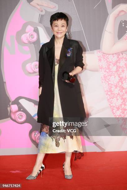 Actress/director Sylvia Chang poses on red carpet of the 37th Hong Kong Film Awards ceremony at Hong Kong Cultural Centre on April 15, 2018 in Hong...