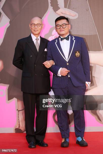 Actor Law Kar-ying and actor Michael Ning pose on red carpet of the 37th Hong Kong Film Awards ceremony at Hong Kong Cultural Centre on April 15,...