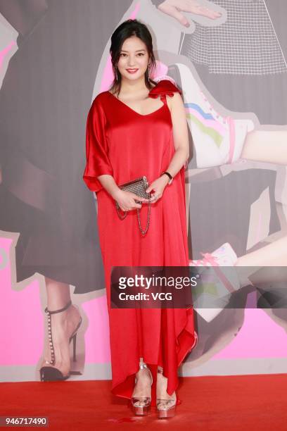 Actress Vicky Zhao Wei poses on red carpet of the 37th Hong Kong Film Awards ceremony at Hong Kong Cultural Centre on April 15, 2018 in Hong Kong,...