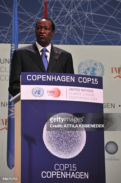 Burkina Faso's President Blaise Compaore speaks delivers a speech during a plenary session at the Bella center in Copenhagen on December 17, 2009 at...