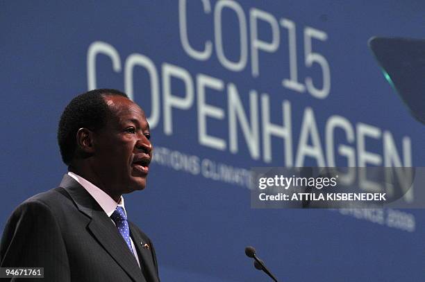 Burkina Faso's President Blaise Compaore speaks delivers a speech during a plenary session at the Bella center in Copenhagen on December 17, 2009 at...