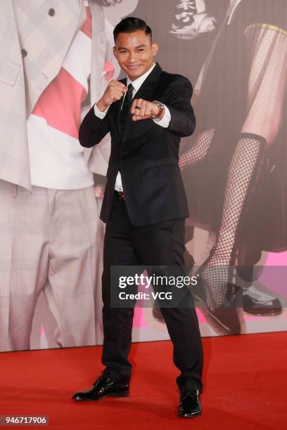 Thai martial artist Tony Jaa poses on red carpet of the 37th Hong Kong Film Awards ceremony at Hong Kong Cultural Centre on April 15, 2018 in Hong...