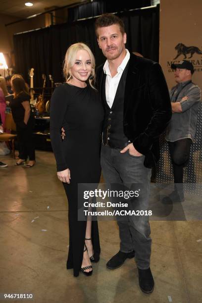 Jaime Bergman and David Boreanaz attend the 53rd Academy of Country Music Awards at MGM Grand Garden Arena on April 15, 2018 in Las Vegas, Nevada.