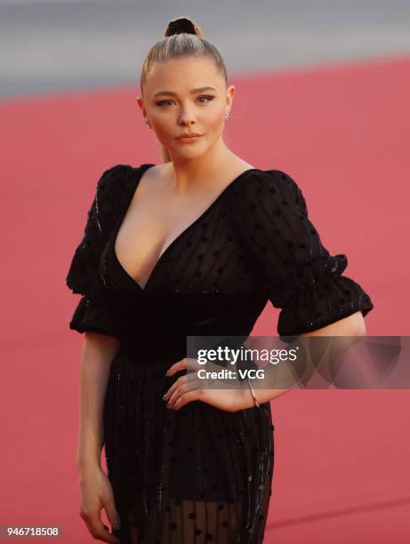 Actress Chloe Grace Moretz arrives at red carpet during the Opening Ceremony of 2018 Beijing International Film Festival on April 15, 2018 in...