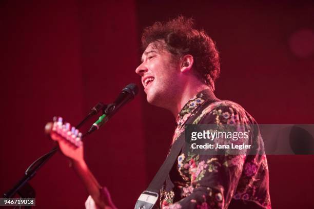 Matthew Murphy of The Wombats performs live on stage during a concert at the Astra Kulturhaus on April 15, 2018 in Berlin, Germany.