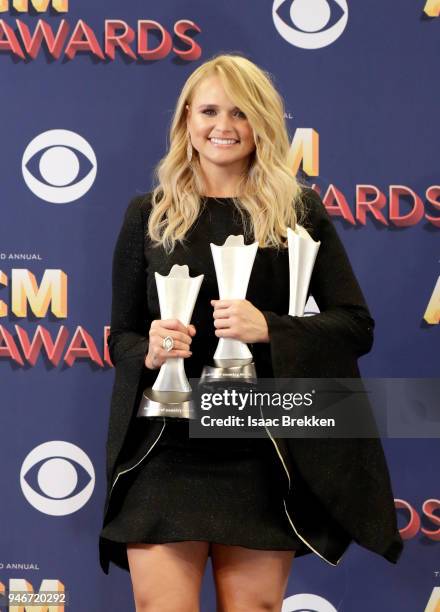 Miranda Lambert, winner of Female Vocalist of the Year and Song of the Year for 'Tin Man,' poses in the press room during the 53rd Academy of Country...