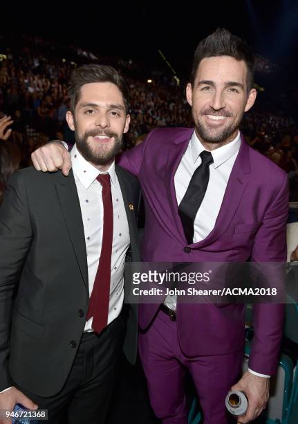 Thomas Rhett and Jake Owen attend the 53rd Academy of Country Music Awards at MGM Grand Garden Arena on April 15, 2018 in Las Vegas, Nevada.