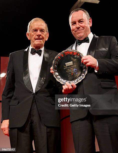 Peter Kean presents DJ Graham with the Steinlager Salver for an Outstanding Contribution to New Zealand Rugby during the 2009 Steinlager New Zealand...