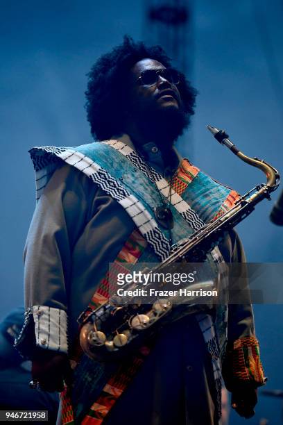 Kamasi Washington performs onstage during the 2018 Coachella Valley Music and Arts Festival Weekend 1 at the Empire Polo Field on April 15, 2018 in...