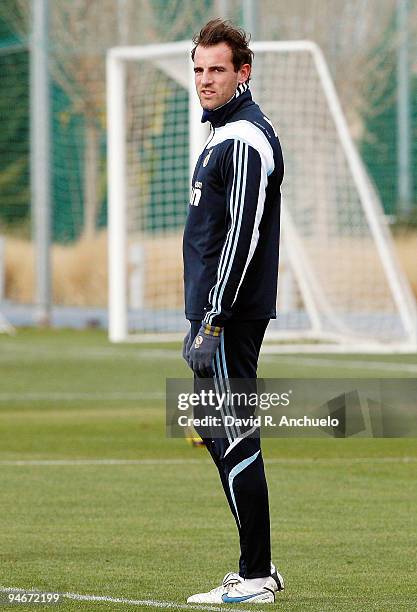 Christoph Metzelder of Real Madrid looks on during a training session at Valdebebas on December 17, 2009 in Madrid, Spain.