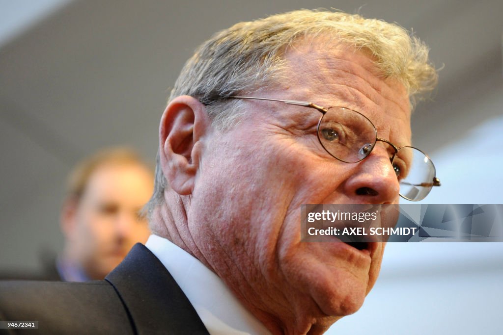 US senator James Inhofe makes a press st