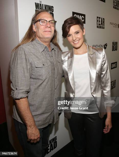Greg Nicotero and Maggie Grace attend AMC Survival Sunday The Walking Dead/Fear the Walking Dead on April 15, 2018 in Los Angeles, California.