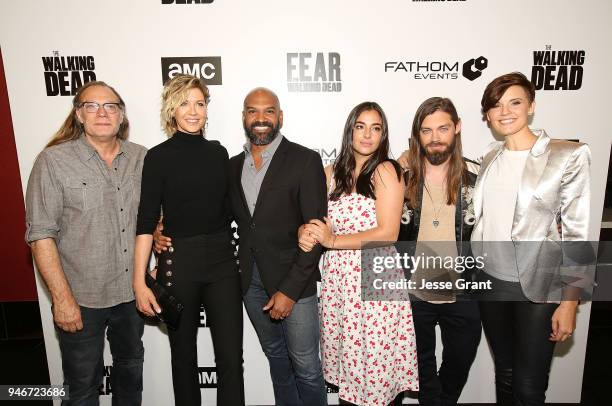 Greg Nicotero, Jenna Elfman, Khary Payton, Alanna Masterson, Tom Payne and Maggie Grace attend AMC Survival Sunday The Walking Dead/Fear the Walking...