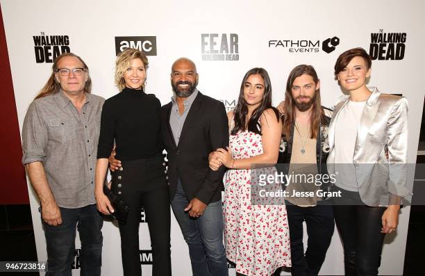 Greg Nicotero, Jenna Elfman, Khary Payton, Alanna Masterson, Tom Payne and Maggie Grace attend AMC Survival Sunday The Walking Dead/Fear the Walking...