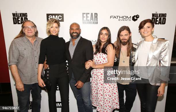 Greg Nicotero, Jenna Elfman, Khary Payton, Alanna Masterson, Tom Payne and Maggie Grace attend AMC Survival Sunday The Walking Dead/Fear the Walking...