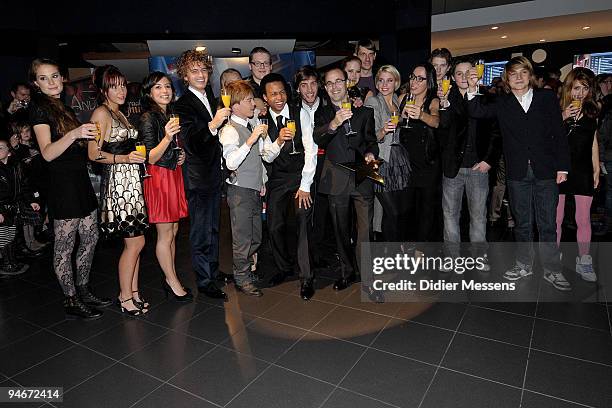 The Cast & Director Dennis Bots give a toast to the coming success of their film at the Film premiere of House Of Anubis - Revenge of Arghus at the...