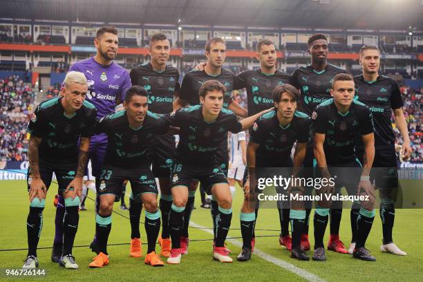 Players of Santos pose prior the 15th round match between Pachuca and Santos Laguna as part of the Torneo Clausura 2018 Liga MX at Hidalgo Stadium on...