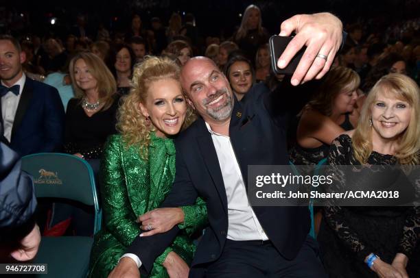 Kimberly Schlapman and Stephen Schlapman take a selfie during the 53rd Academy of Country Music Awards at MGM Grand Garden Arena on April 15, 2018 in...