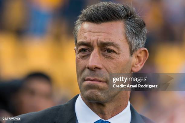 Pedro Caixinha, coach of Cruz Azul, looks on during the 15th round match between Tigres UANL and Cruz Azul as part of the Torneo Clausura 2018 Liga...