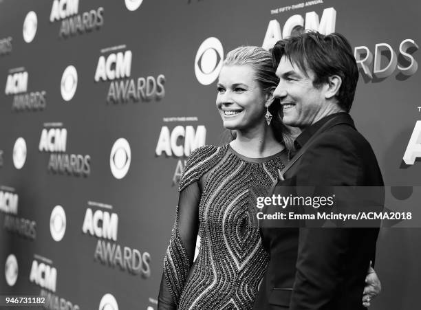 Rebecca Romijn and Jerry O'Connell attend the 53rd Academy of Country Music Awards at MGM Grand Garden Arena on April 15, 2018 in Las Vegas, Nevada.