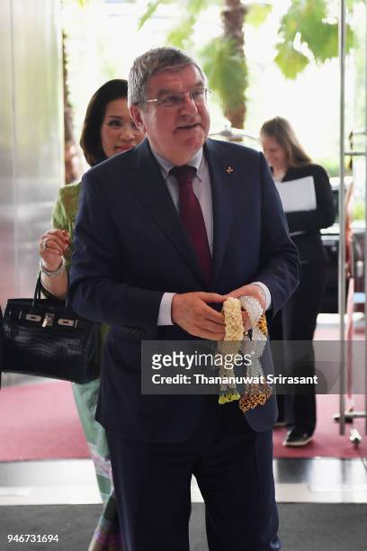 President Thomas Bach is seen on arrival during day two of the SportAccord at Centara Grand & Bangkok Convention Centre on April 16, 2018 in Bangkok,...