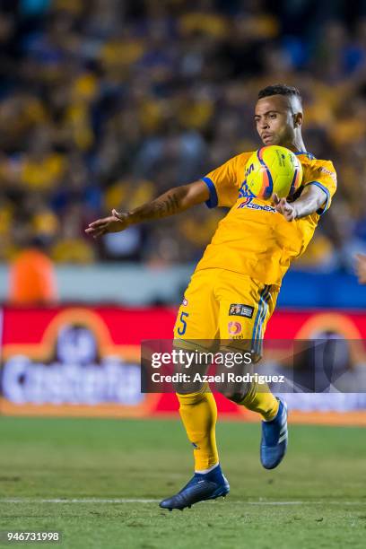 Rafael De Souza of Tigres controls the ball during the 15th round match between Tigres UANL and Cruz Azul as part of the Torneo Clausura 2018 Liga MX...