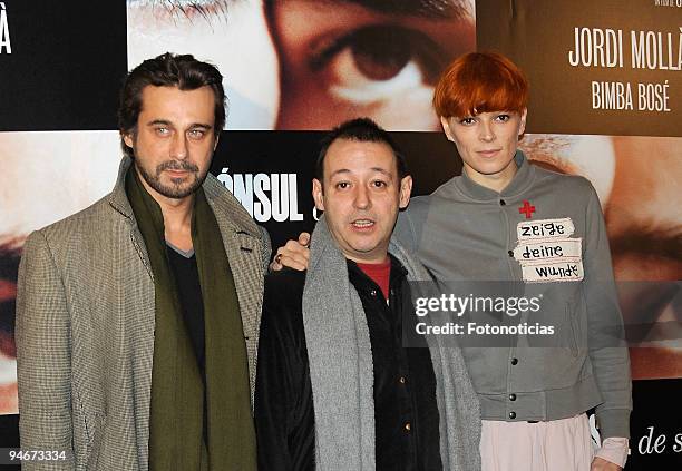 Actor Jordi Molla, director Sigfrid Monleon and actress Bimba Bose attend 'El Consul de Sodoma' photocall, at the Academia de Cine on December 17,...