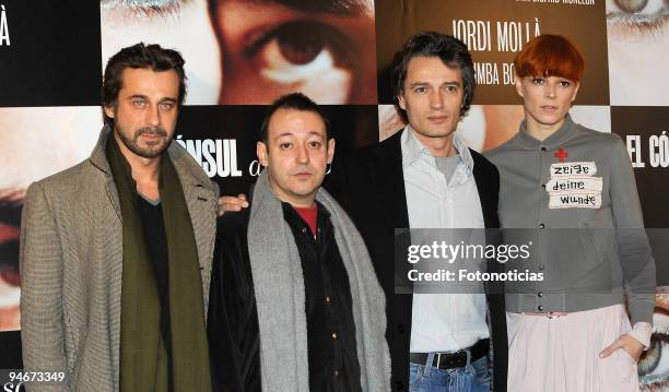 Actor Jordi Molla, director Sigfrid Monleon, actor Josep Linuesa and actress Bimba Bose attend 'El Consul de Sodoma' photocall, at the Academia de...