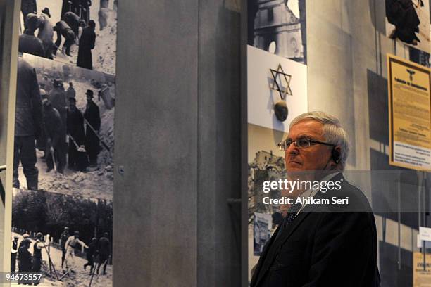 Theo Zwanziger and a delegation of the German Football Association visits the Yad Vashem Holocaust Memorial's historical museum on December 17, 2009...