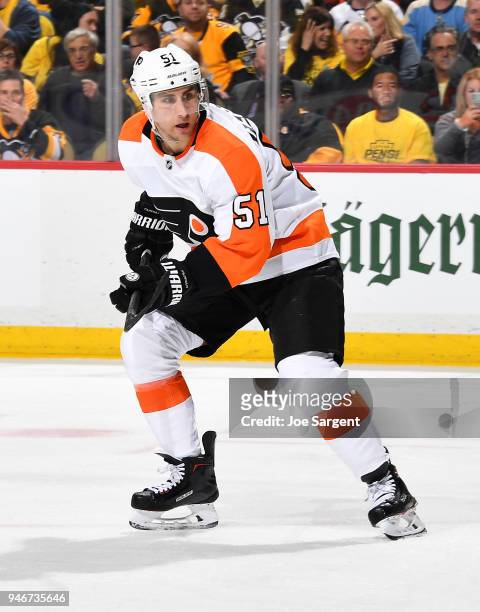 Valtteri Filppula of the Philadelphia Flyers skates against the Pittsburgh Penguins in Game One of the Eastern Conference First Round during the 2018...