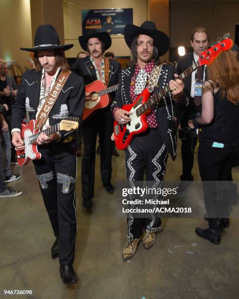 Jess Carson, Mark Wystrach and Cameron Duddy of Midland attends the 53rd Academy of Country Music Awards at MGM Grand Garden Arena on April 15, 2018...