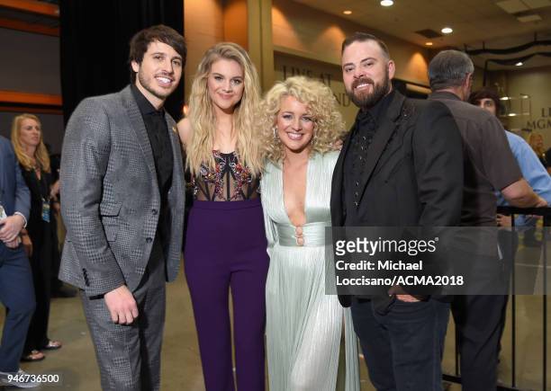 Morgan Evans , Kelsea Ballerini, Cam and Jimi Westbrook attend the 53rd Academy of Country Music Awards at MGM Grand Garden Arena on April 15, 2018...