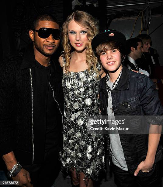 Usher, Taylor Swift and Justin Bieber attends Z100's Jingle Ball 2009 presented by H&M at Madison Square Garden on December 11, 2009 in New York City.