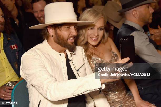 Preston Brust and Kristen White attend the 53rd Academy of Country Music Awards at MGM Grand Garden Arena on April 15, 2018 in Las Vegas, Nevada.