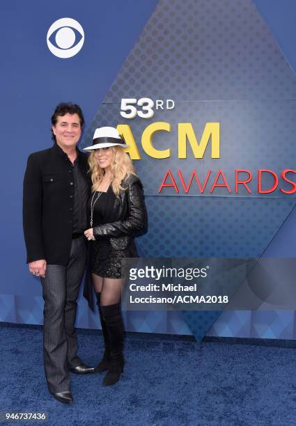 Scott Borchetta and Sandi Spika Borchetta attend the 53rd Academy of Country Music Awards at MGM Grand Garden Arena on April 15, 2018 in Las Vegas,...