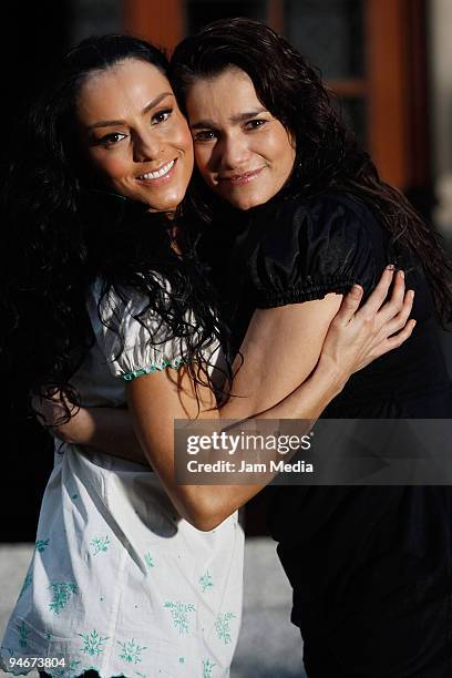 Actresses Ivonne Montero and Gabriela Roel during the presentacion of the new mexican tv soap opera 'La Loba' of TV Azteca on December 16, 2009 in...