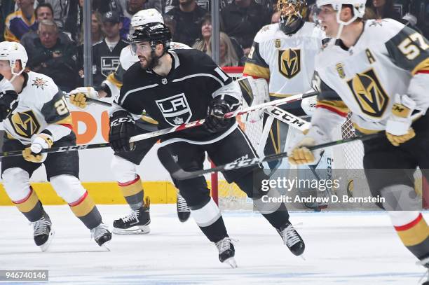 Tobias Rieder of the Los Angeles Kings skates on ice against the Vegas Golden Knights in Game Three of the Western Conference First Round during the...