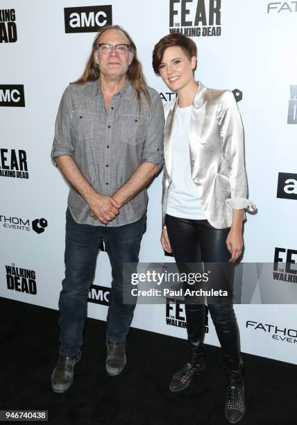 Special Effects Make-up Artist Greg Nicotero and Actress Maggie Grace attend "Survival Sunday: The Walking Dead and Fear The Walking Dead" at AMC...