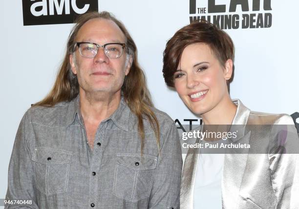 Special Effects Make-up Artist Greg Nicotero and Actress Maggie Grace attend "Survival Sunday: The Walking Dead and Fear The Walking Dead" at AMC...