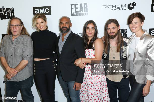 Greg Nicotero, Jenna Elfman, Khary Payton, Alanna Masterson, Tom Payne and Maggie Grace attend "Survival Sunday: The Walking Dead and Fear The...