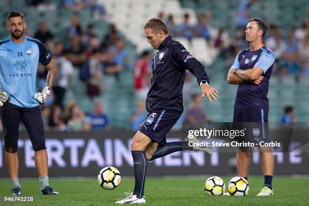 Head Goalkeeping Coach John Crawley of Sydney during warm up in the round 27 A-League match between the Sydney FC and the Melbourne Victory at...