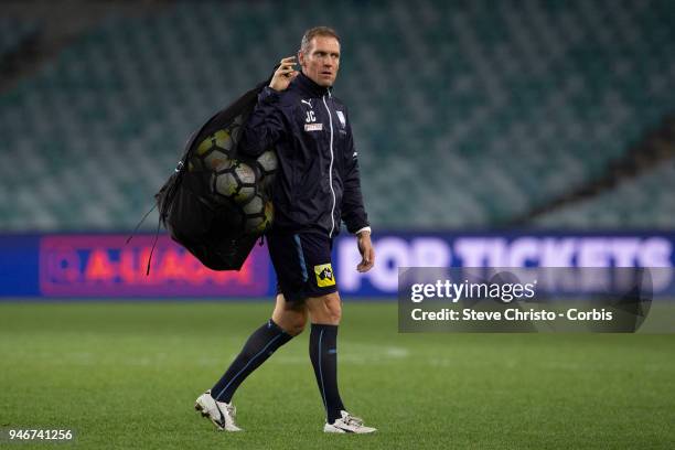 Head Goalkeeping Coach John Crawley of Sydney during warm up in the round 27 A-League match between the Sydney FC and the Melbourne Victory at...