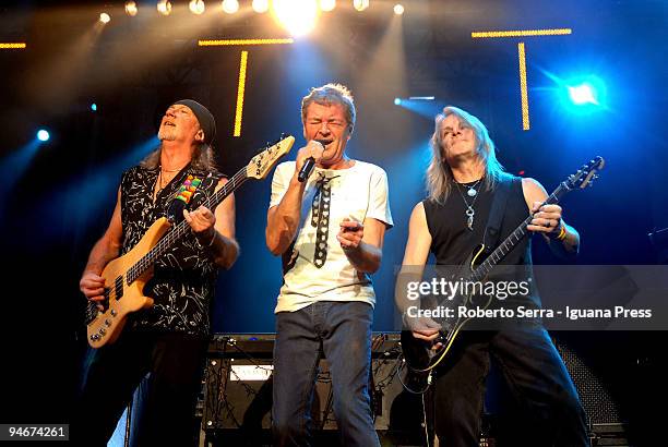 Ian Gillan , Roger Glover , Steve Morse during the concert of Deep Purple at PalaDozza on December 16, 2009 in Bologna, Italy.